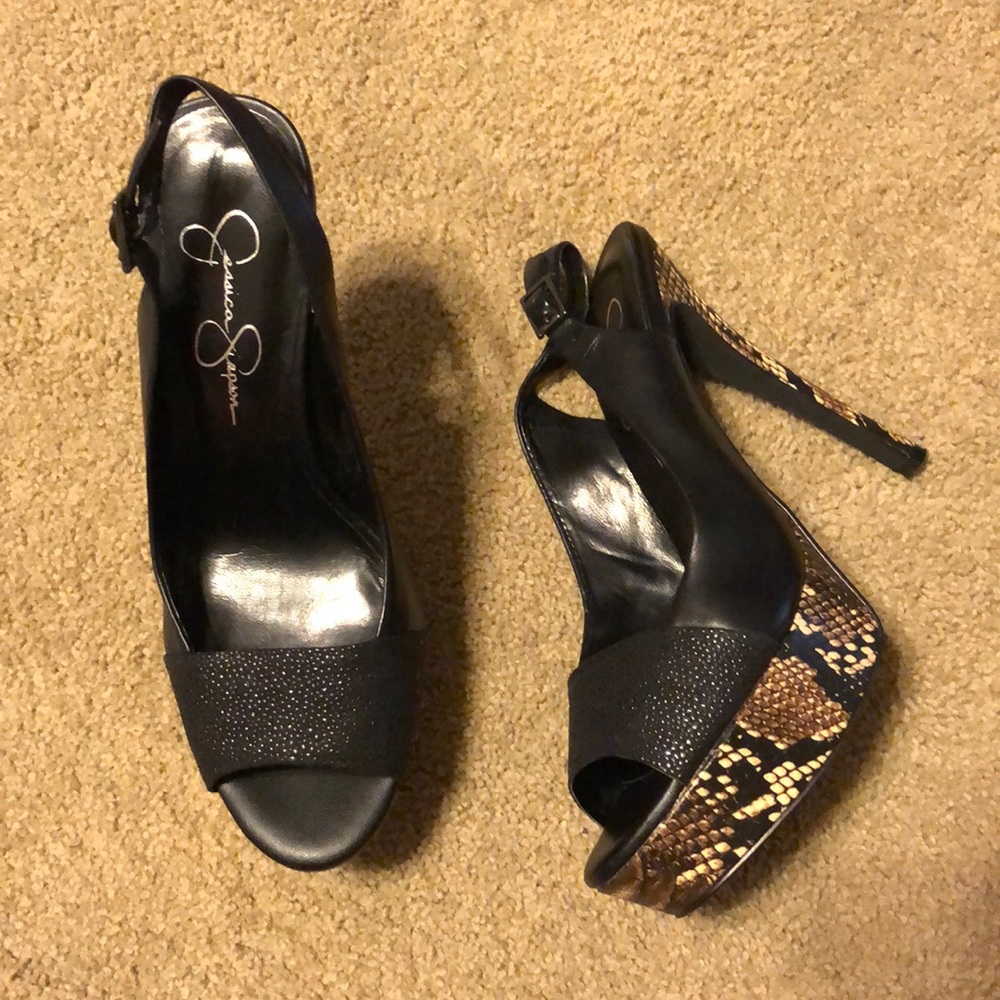 Black and Snake print heels